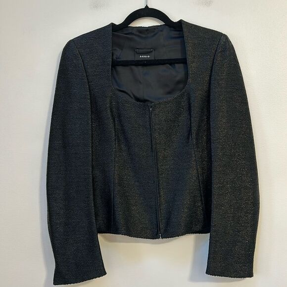 Akris Jackets & Blazers - Akris Blazer Jacket Cropped Structured Collarless Shine Woven Twill Moto Size 10